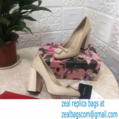 Dolce  &  Gabbana Block Heel 10.5cm Leather Sicily Pumps Beige 2021